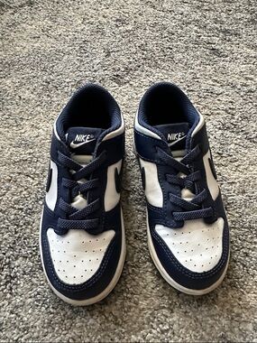 Nike Kids Dunk Navy and White Low-Top Sneakers with Lace-Up Closure